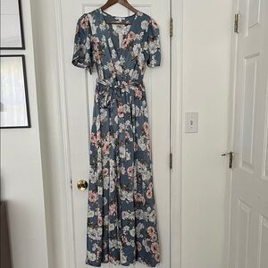NWT Baltic Born Satin Blue Floral Maxi Dress